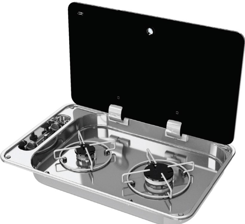 Dvojhoráková nerezová varná doska s krytom z tónovaného skla 530x340 mm