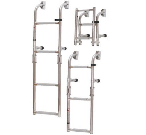 Nirosta skladací rebrík s plochými tyčami- Š:21cm,2+2 schodíky