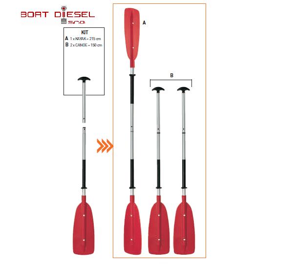 Skladacie hliníkové pádlo na kajak DPR 107 - sada