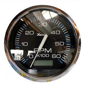 FARIA otáčkomer s motohodinami - čierny číselník v niro ráme