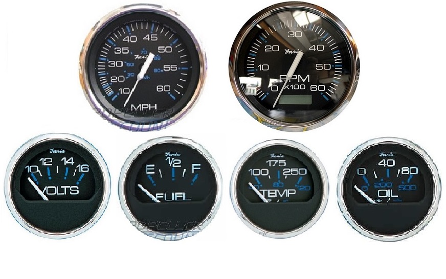 FARIA sada palubných prístrojov - čierny číselník v niro ráme