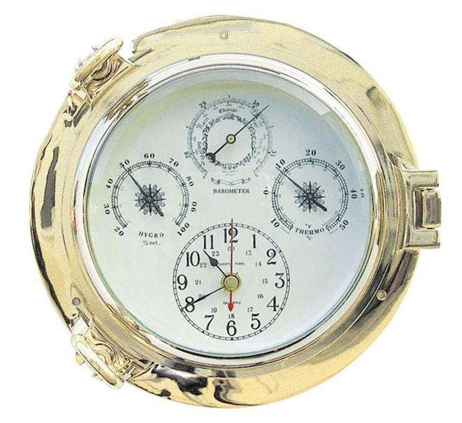 Hodiny, teplomer, barometer, vlhkomer - lodné okno Φ 22 cm