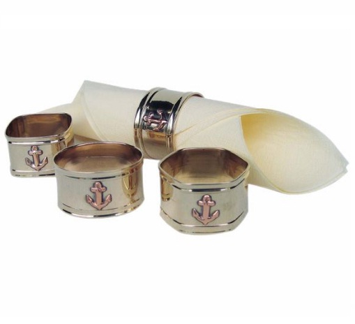 Mosadzné krúžky na obrúsky s námorným motívom - set 4 ks