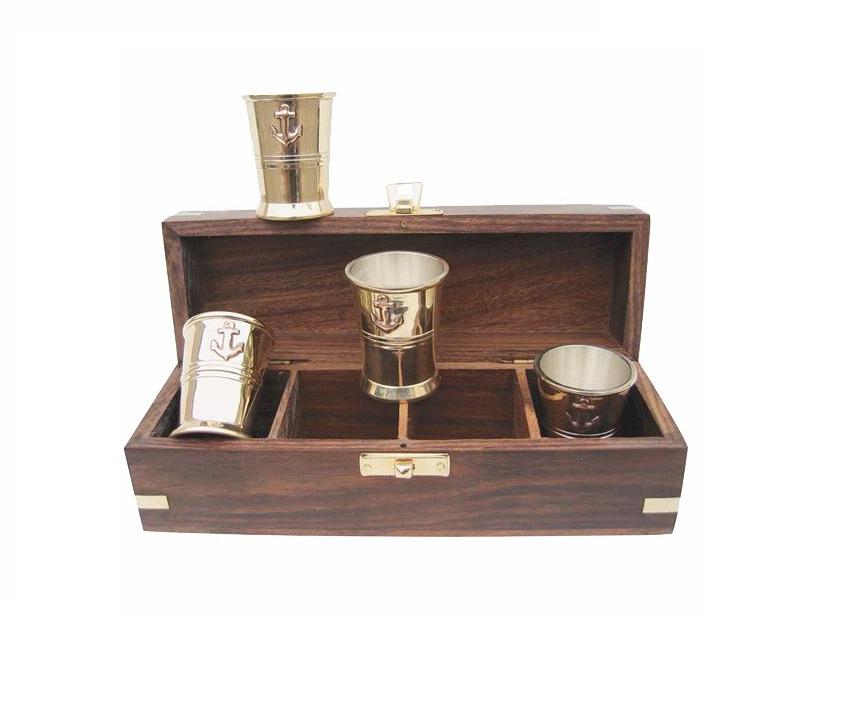 Sada štamperlíkov s motívom kotva v drevenej krabičke - 4 ks