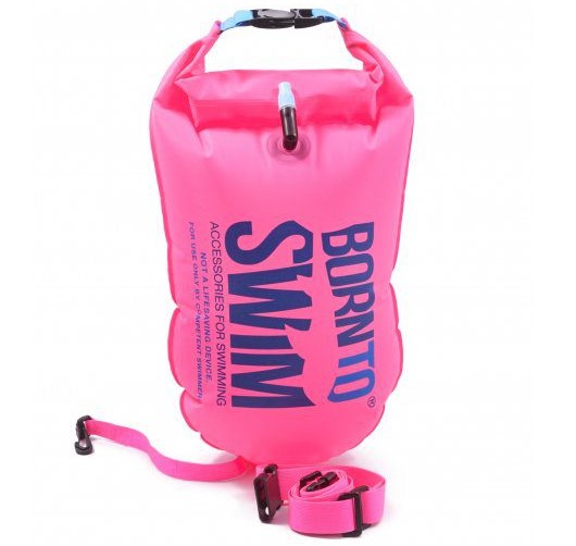 BornToSwim® Záchranný plavák, plavecká bójka a vak v jednom 64 x 30 cm - ružová